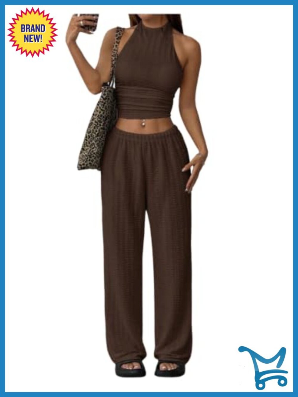 Verdusa 2 Piece Halter Crop Top & Wide Leg Pants Set Co-ord Outfit